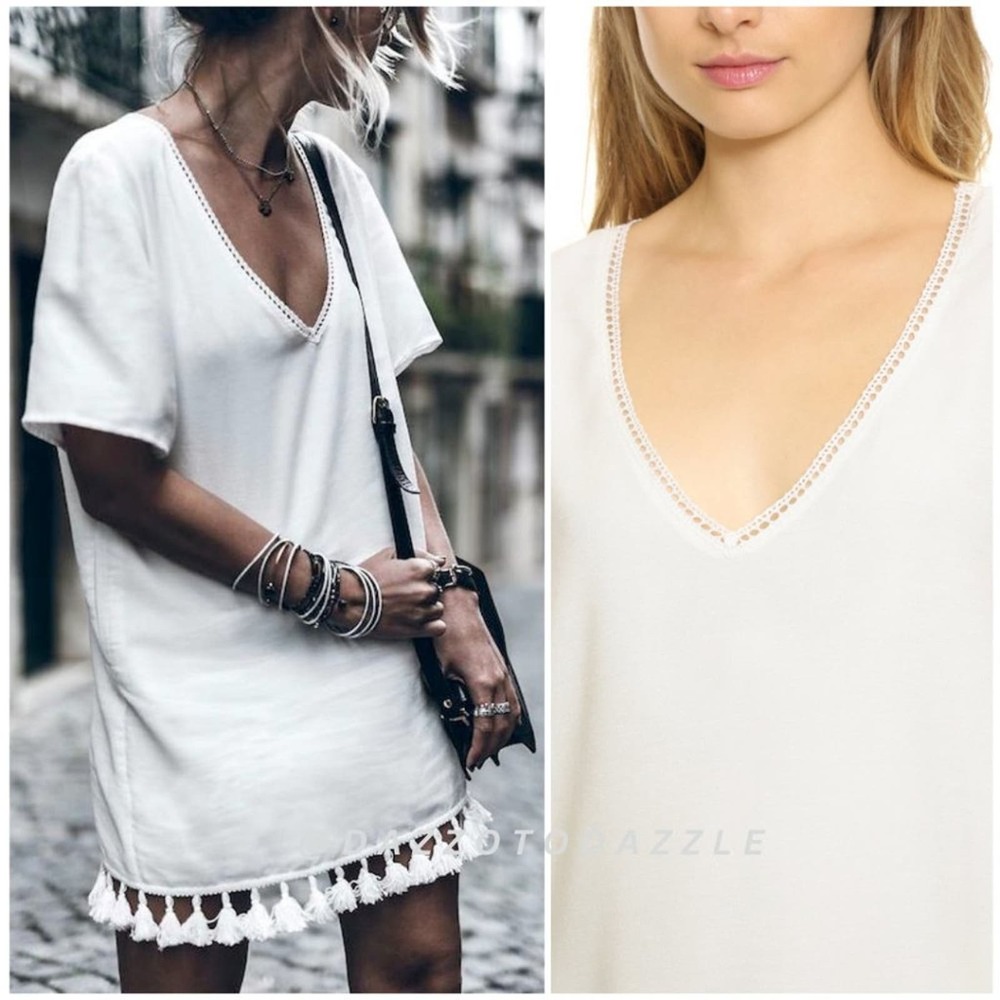 ANINE BING Tassel Dress Boho White Fringe Kaftan Beach Dress | XS-S